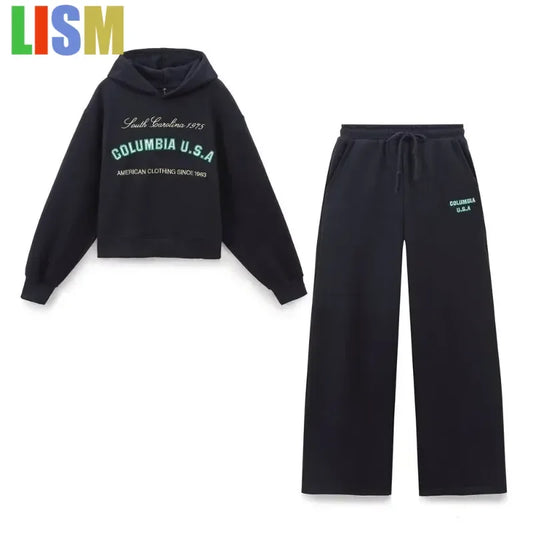 LISM Hoodies Set Women's tracksuit Two Pieces Casual Elegant Outfits Long Sleeve Sets Y2k Outfit Set Casual Sweat Suit Sets